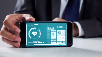 A businessman is using a healthcare app.